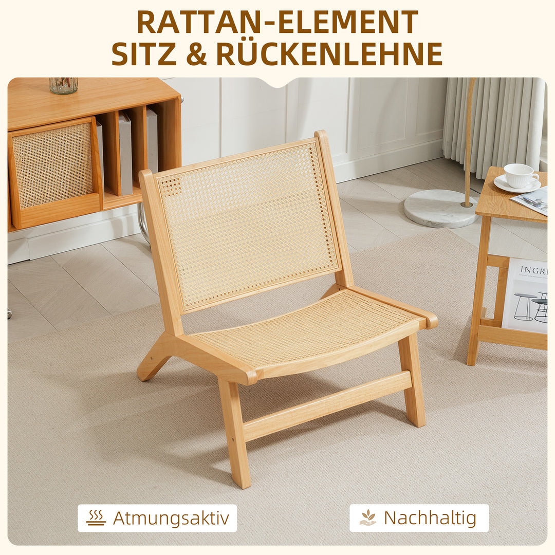 Rattanstol, læsestol, træramme, bredt sæde, 64 x 70 x 74 cm, naturtræ