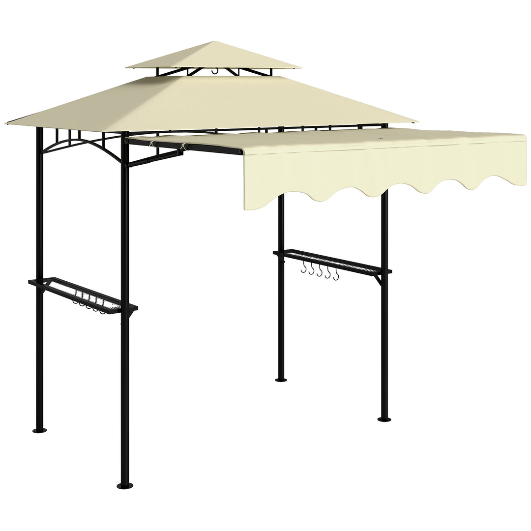 Grillpavillon 242x232x248 cm, vandafvisende, flammehæmmende, havepavillon med dobbeltlagstag, beige