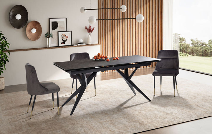 Udtrækkeligt spisebord 180-260 cm keramik glas sort