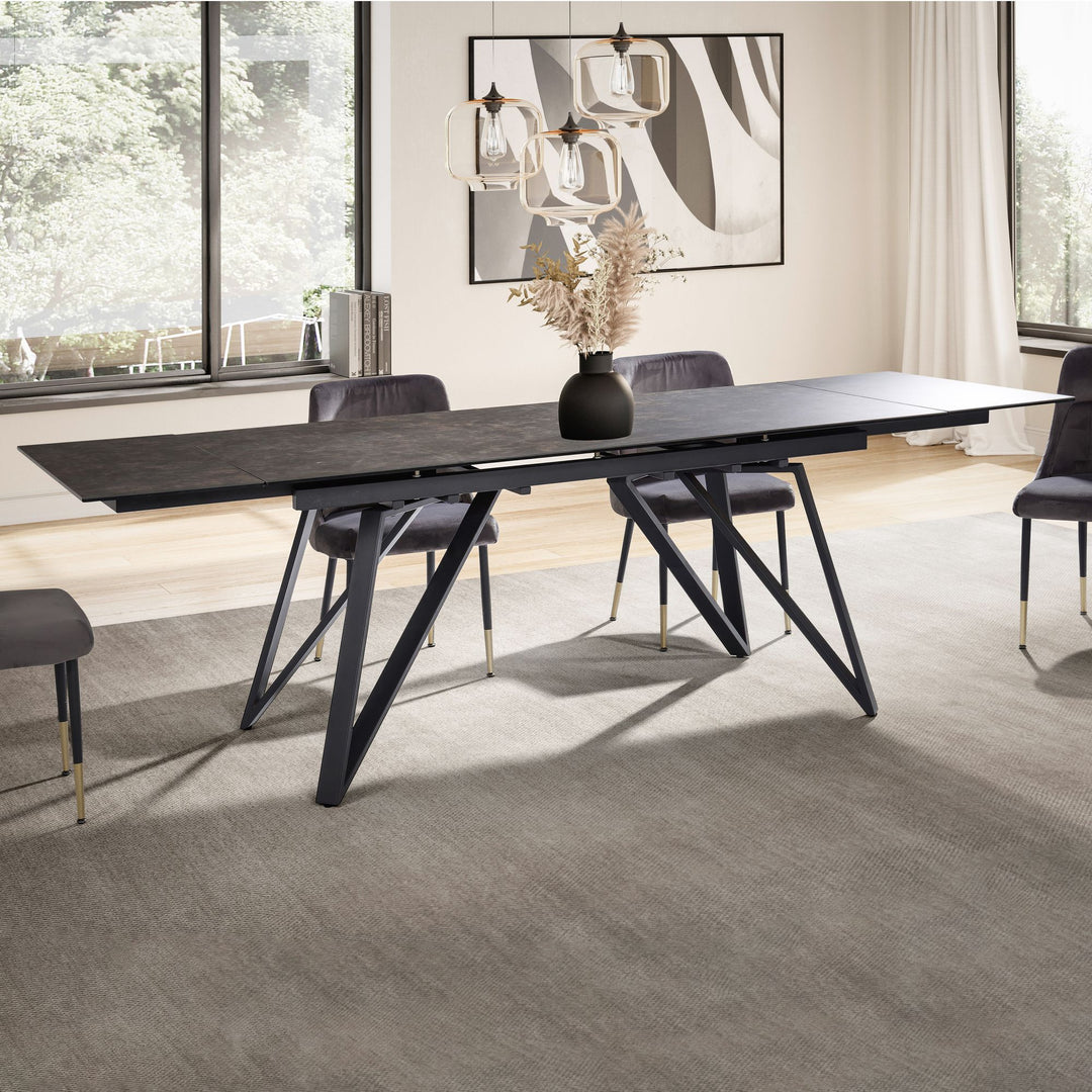 Udtrækkeligt spisebord 180-260 cm keramik glas sort