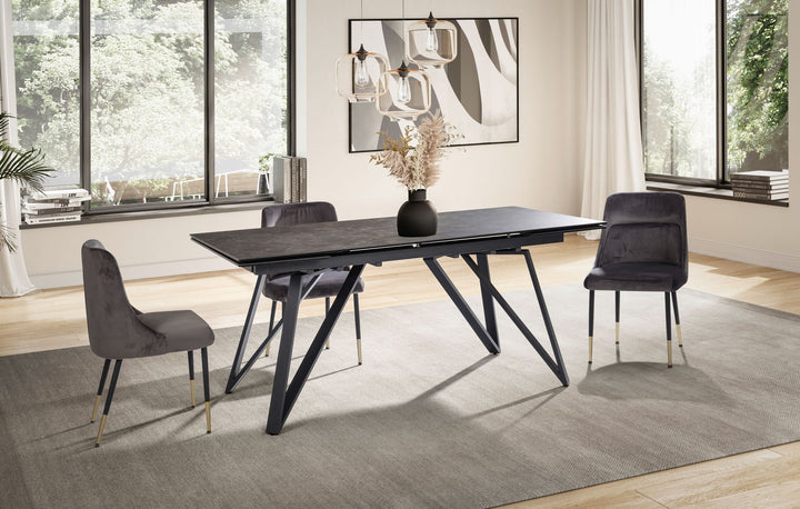 Udtrækkeligt spisebord 180-260 cm keramik glas sort