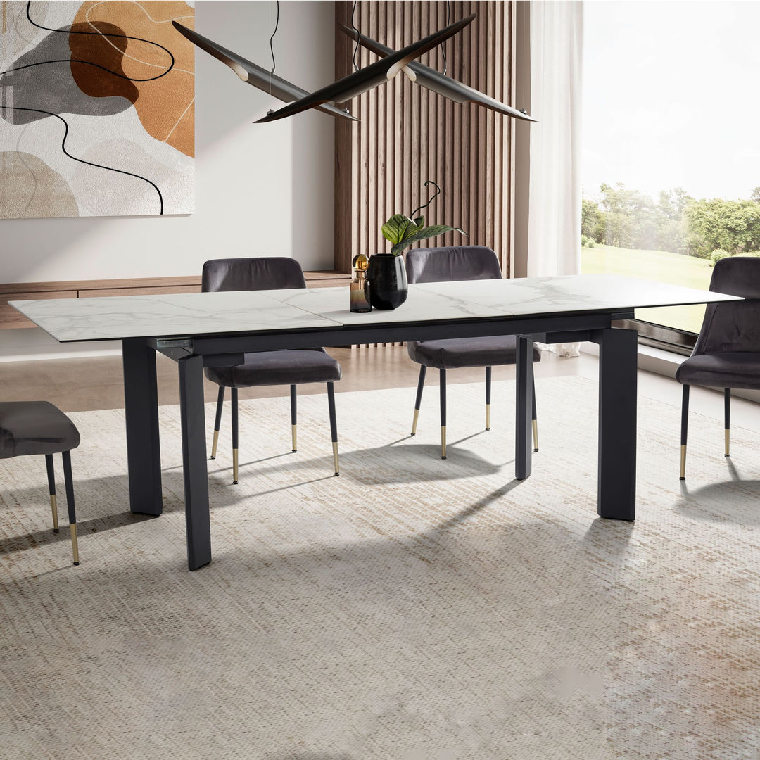 Spisebord 180x95x77 cm Glaskeramik spisebord hvid marmor-look