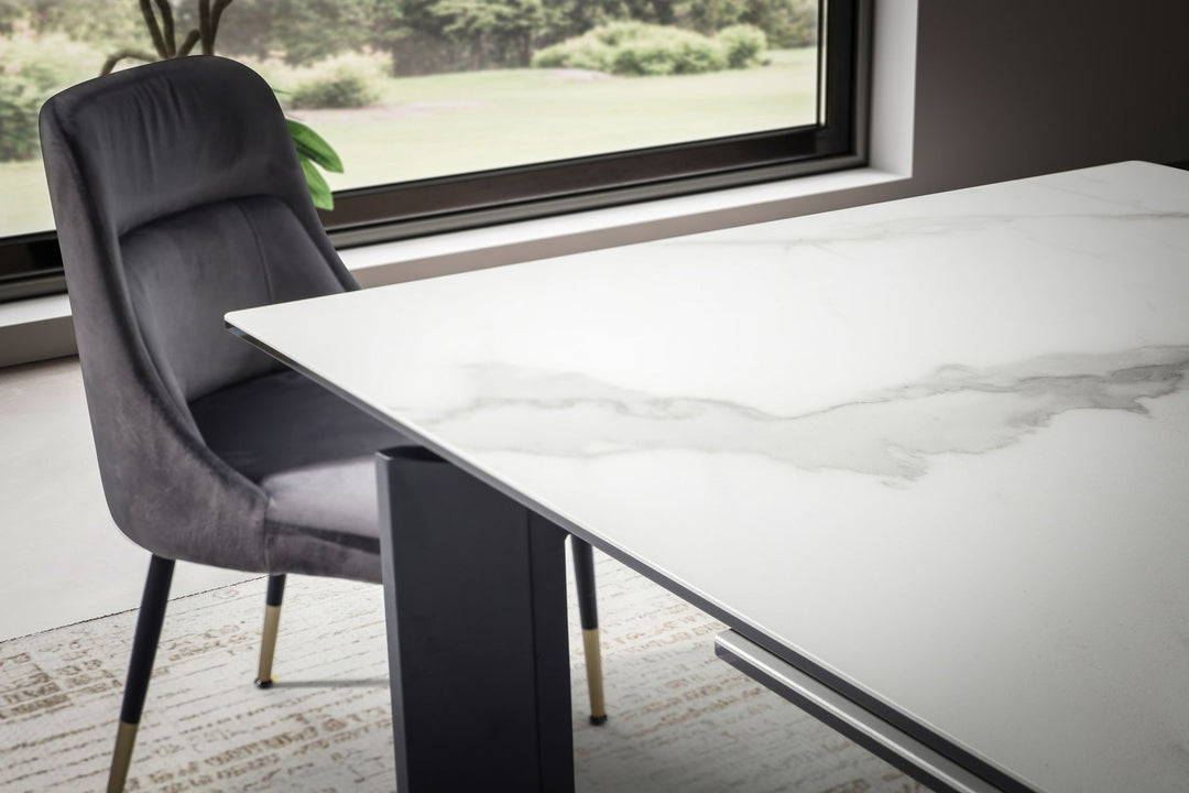 Spisebord 180x95x77 cm Glaskeramik spisebord hvid marmor-look