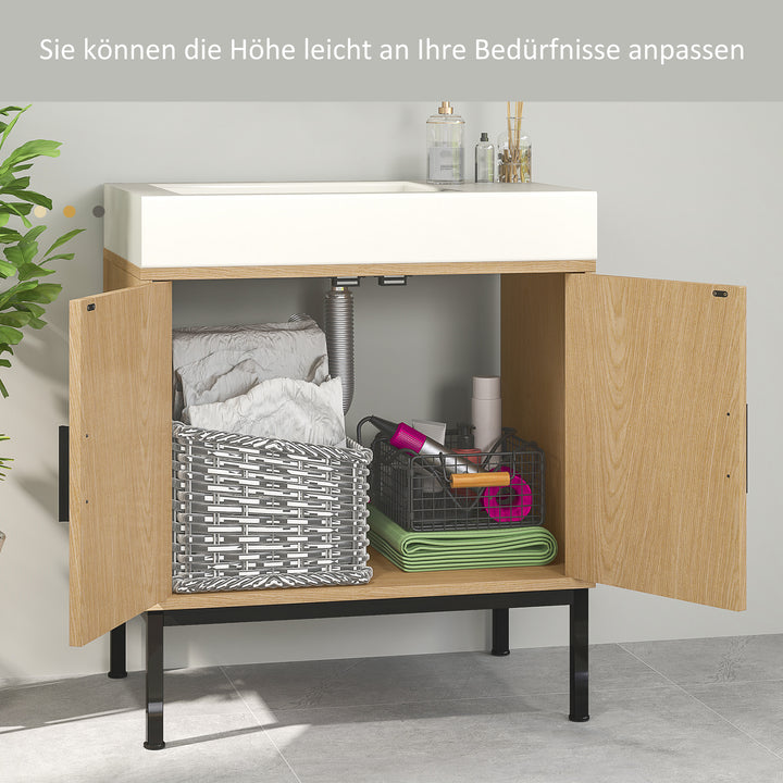 Badeværelsesskab, boho design, badeværelsesskab, rattanelementer, med u-snit, eg