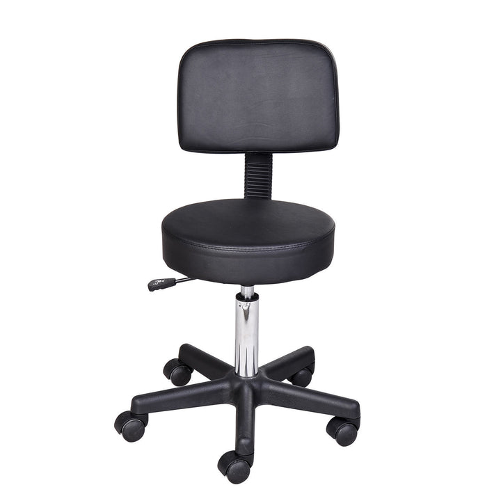 Højdejusterbar rulleskammel med ryglæn, drejeskammel 72-84 cm, 360° drejelig arbejdsskammel, kontorskammel til kontor, salon, massage, spa, sort