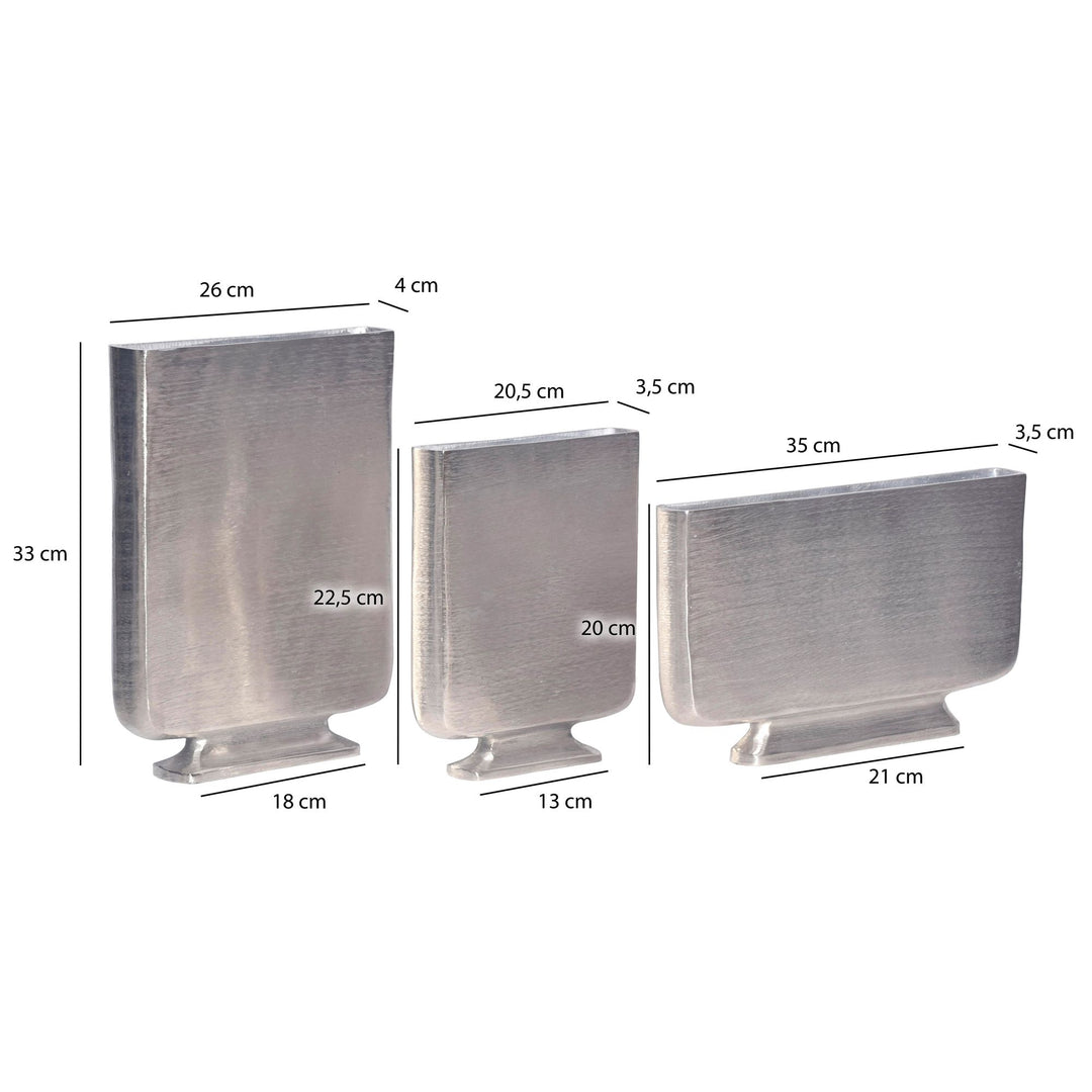 Dekorativ vase sæt med 3, aluminium sølv, moderne blomstervaser, firkantede dekorative vaser, 3-delt sæt til blomster, aluminiums bordvaser, boligindretning, metal borddekoration, håndlavet