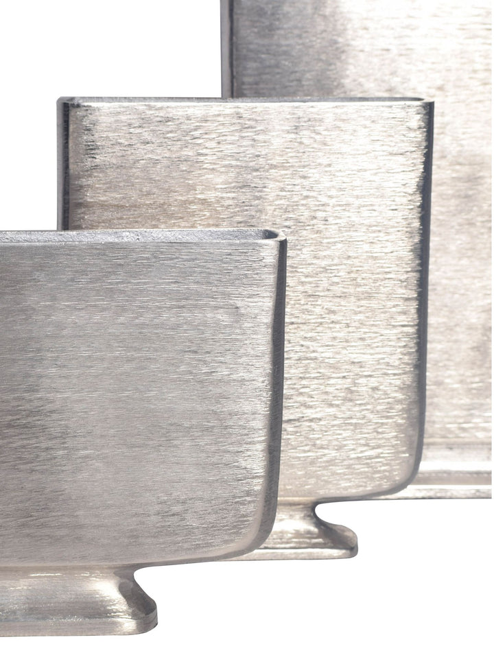 Dekorativ vase sæt med 3, aluminium sølv, moderne blomstervaser, firkantede dekorative vaser, 3-delt sæt til blomster, aluminiums bordvaser, boligindretning, metal borddekoration, håndlavet