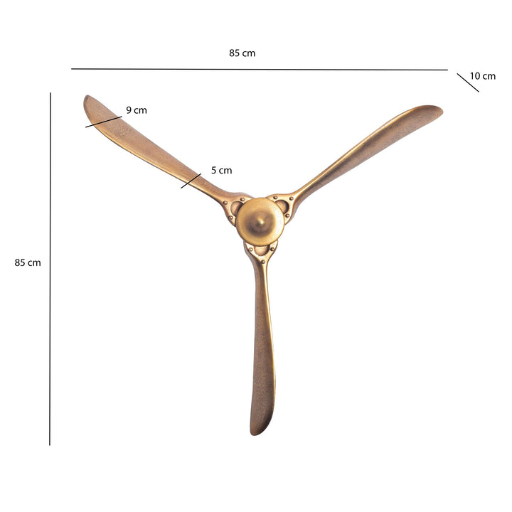 Dekorativ propel 85x85 cm guldmetalflyvemaskine vægpropel, boligindretning stor aluminiumsfigur, vægdekoration til hjemmet, XXL vægornament, moderne vægdekoration