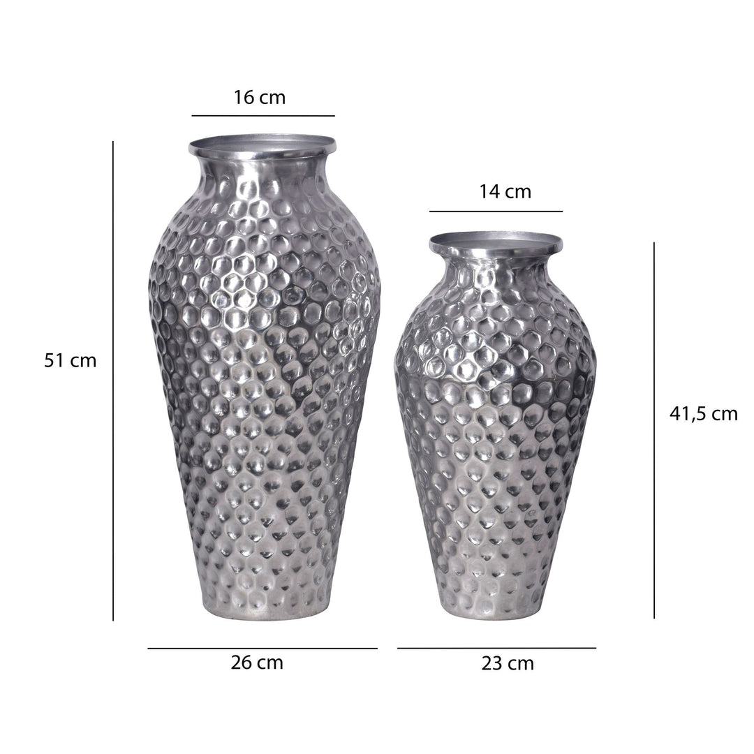 Dekorativ vase sæt med 2, aluminium sølv amfora blomstervaser, moderne, runde dekorative vaser, 2-delt sæt til blomster, aluminium bordvase, boligindretning, metal borddekoration, håndlavet