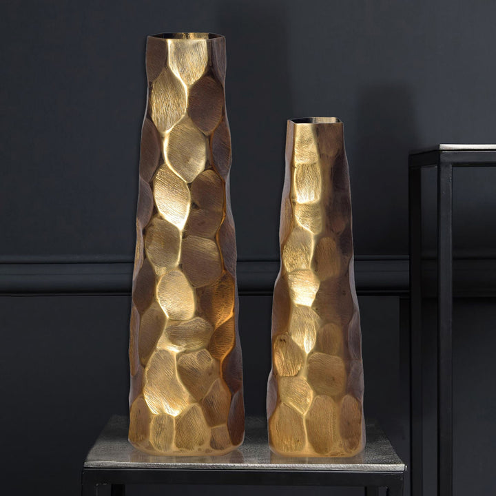 Dekorativ vase sæt med 2 aluminium guld blomstervaser,håndlavet