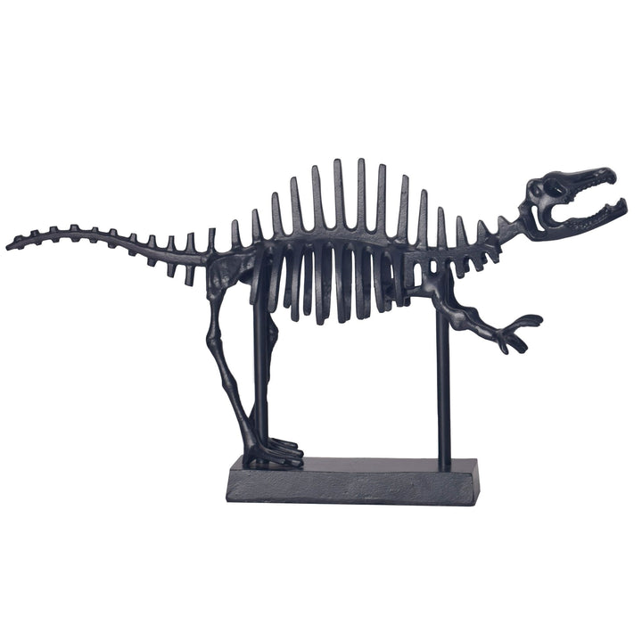 Dekorativ T-Rex figur, sort aluminium dinosaurstatue, 62 cm med base, moderne metaldesign, borddekoration, boligindretning, aluminiumsdekoration, boligtilbehør