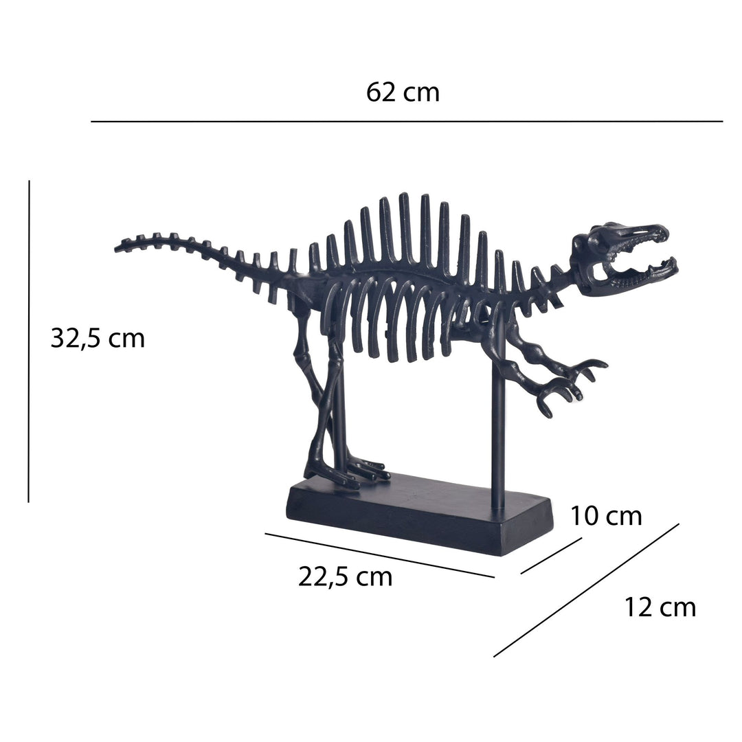 Dekorativ T-Rex figur, sort aluminium dinosaurstatue, 62 cm med base, moderne metaldesign, borddekoration, boligindretning, aluminiumsdekoration, boligtilbehør
