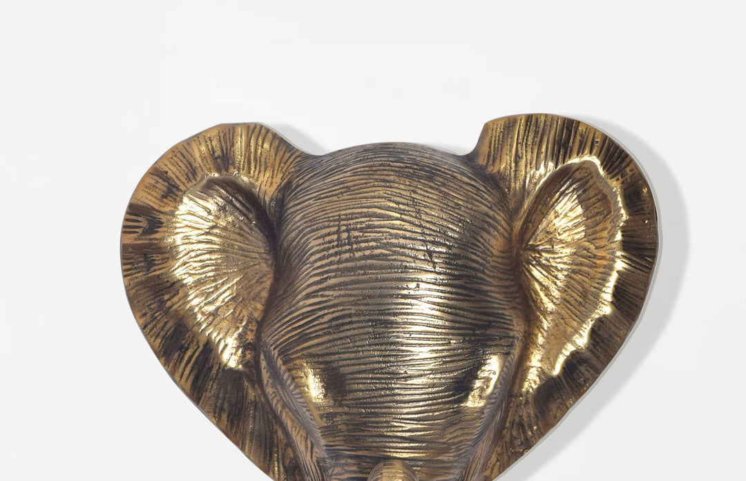 Elefant vægdekoration, aluminium, guldfarvet, 41 cm, designer vægdekoration, metaldekor, moderne aluminium