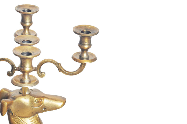 Greyhound lysestage, aluminium, guld, 69 cm, 5-armet lysestage, metallysestage til fem lys, moderne gulvlysestage, hundetilbehør