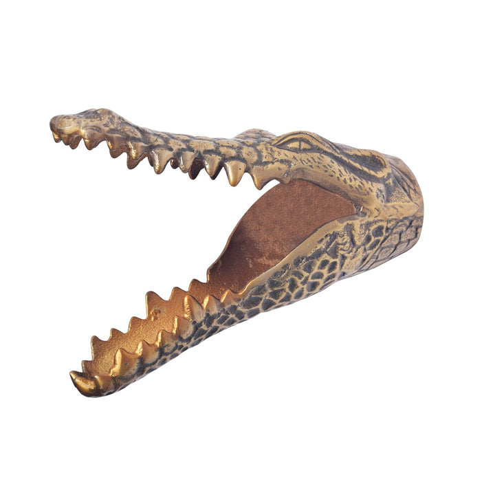 Guldkrokodille vægdekoration guldfarvet - Håndlavet krokodilleskulptur
