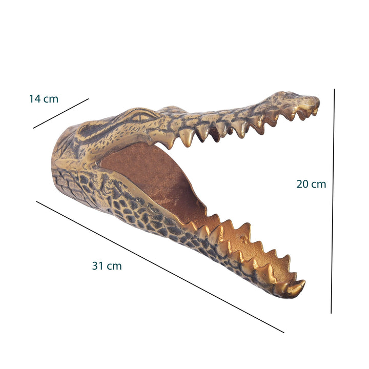 Guldkrokodille vægdekoration guldfarvet - Håndlavet krokodilleskulptur