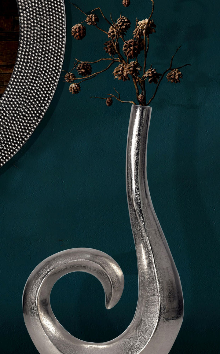 Dekorativ vase 47 cm aluminium sølv spiral blomstervase moderne lille, ekstravagant dekorativ vase til blomster, aluminium bordvase boligindretning borddekoration håndlavet