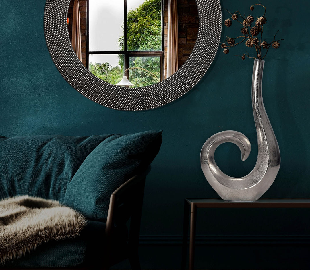 Dekorativ vase 47 cm aluminium sølv spiral blomstervase moderne lille, ekstravagant dekorativ vase til blomster, aluminium bordvase boligindretning borddekoration håndlavet