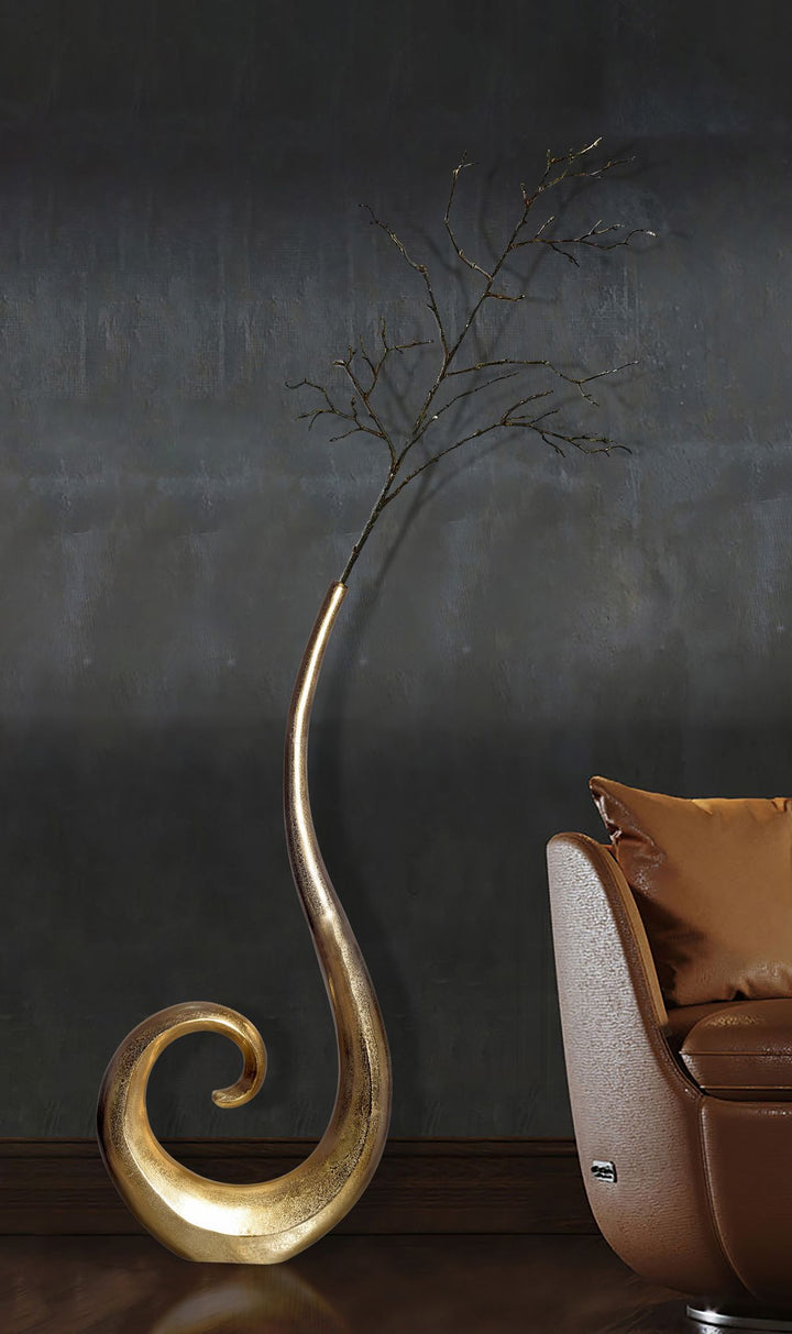 Dekorativ vase 100 cm aluminium guld spiral blomstervase moderne stor, ekstravagant dekorativ vase til blomster, XXL aluminium gulvvase metal boligindretning håndlavet