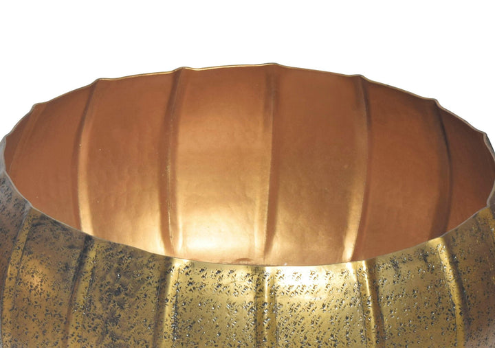 Sæt med 2 metalplantekasser, gulddesign, runde aluminiums indendørsplantekasser, 2-delt hamret blomsterpotte/skålsæt