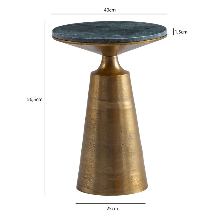 Sidebord i ægte marmor og metal, 40x40x56,5 cm, grøn og guldfarvet