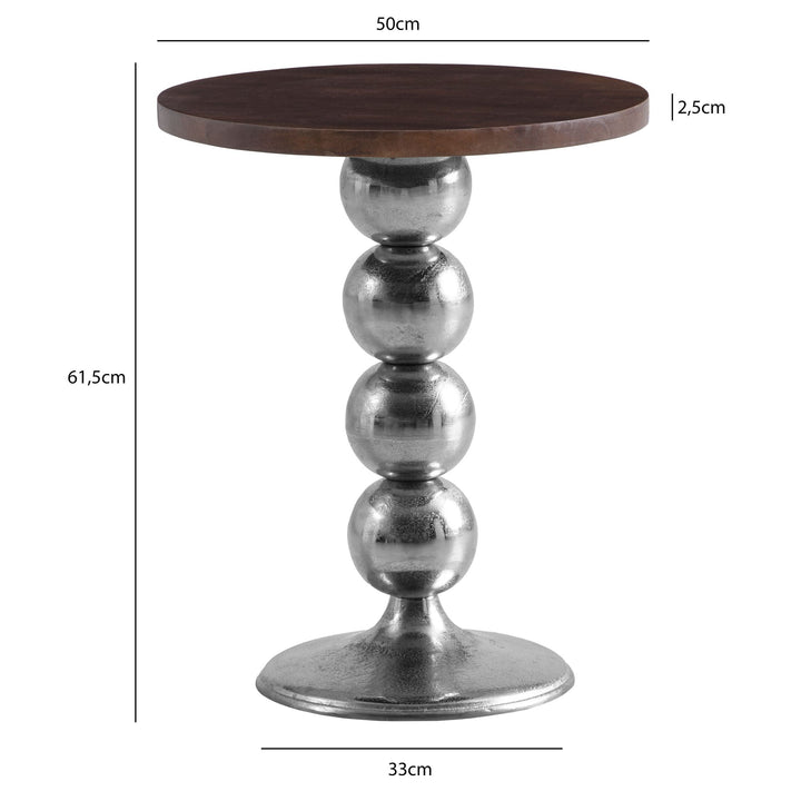 Sidebord, massivt mangotræ, metal, 50x50x61,5 cm, lille rundt sidebord, moderne stuebord, højt sofabord