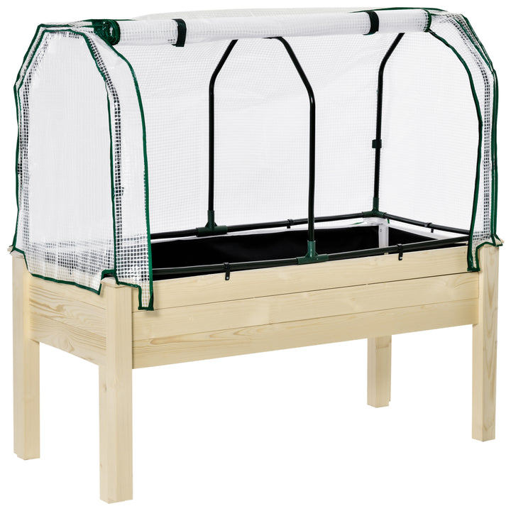 Højbed, rullefilmbetræk, ramme af naturtræ, stoffor, drænhuller, 121 x 55 x 117 cm