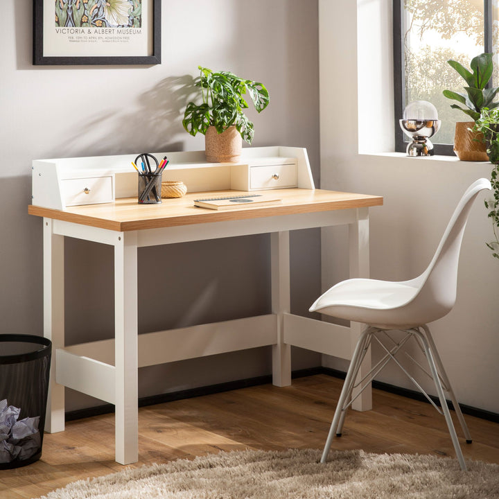 Skrivebord 106x53x90 cm Hvidt Kontorbord med skuffe, Computerbord til hjemmekontor Pladsbesparende med opbevaring, Laptopbord til kontoret Arbejdsværelse