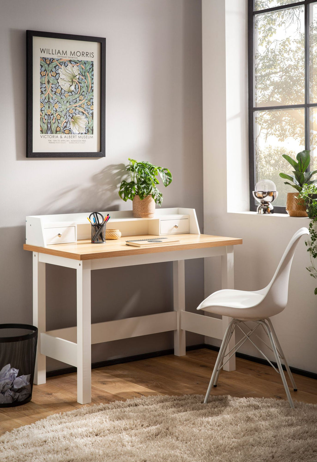 Skrivebord 106x53x90 cm Hvidt Kontorbord med skuffe, Computerbord til hjemmekontor Pladsbesparende med opbevaring, Laptopbord til kontoret Arbejdsværelse