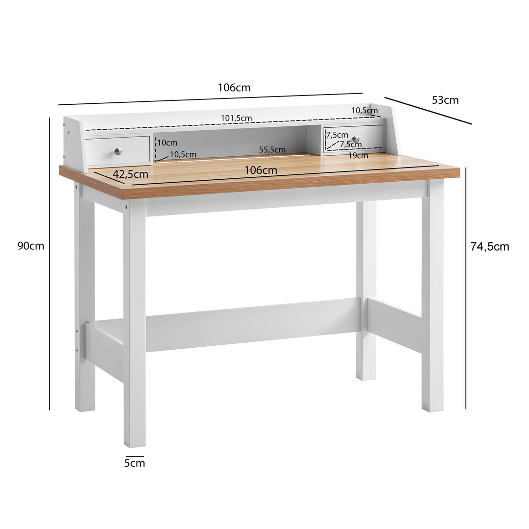 Skrivebord 106x53x90 cm Hvidt Kontorbord med skuffe, Computerbord til hjemmekontor Pladsbesparende med opbevaring, Laptopbord til kontoret Arbejdsværelse