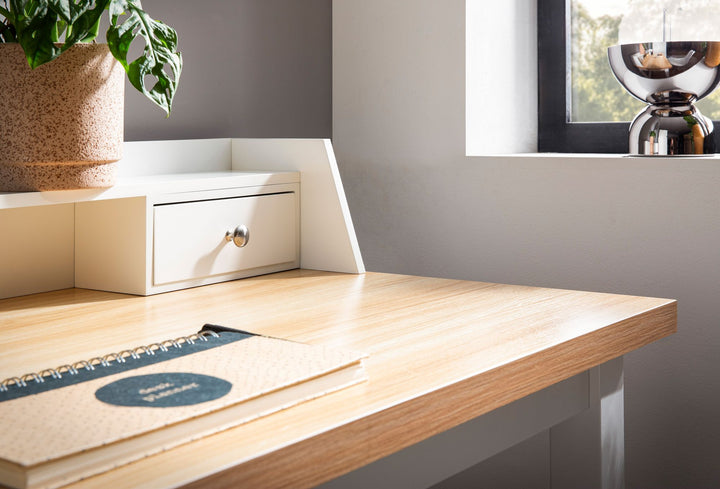 Skrivebord 106x53x90 cm Hvidt Kontorbord med skuffe, Computerbord til hjemmekontor Pladsbesparende med opbevaring, Laptopbord til kontoret Arbejdsværelse
