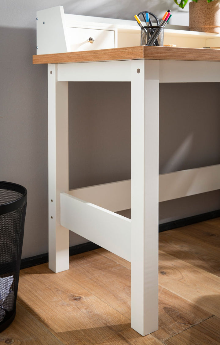 Skrivebord 106x53x90 cm Hvidt Kontorbord med skuffe, Computerbord til hjemmekontor Pladsbesparende med opbevaring, Laptopbord til kontoret Arbejdsværelse