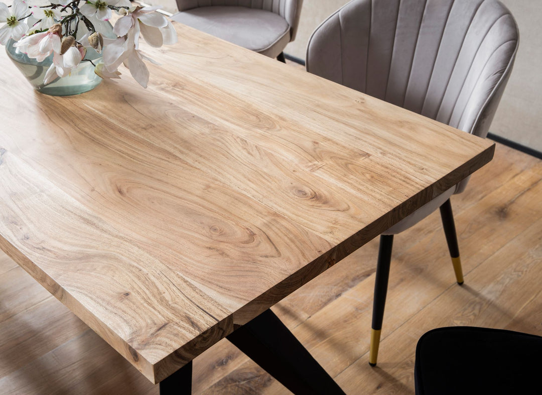 Spisebord 120x60 cm i Massivt Akacietræ – Rektangulært Designbord med Metalben