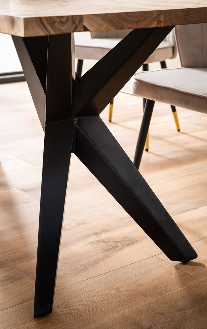 Spisebord 180x90x76 cm, massivt akacietræ, metal, spisebord i loftstil, køkkenbord med metalben, stort industrielt træbord, rektangulært spisebord