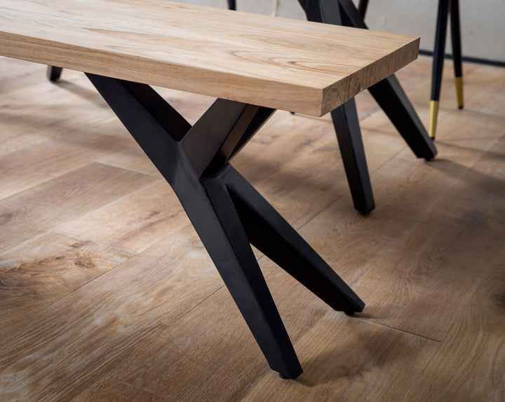 Spisebænk 175x45x45 cm, massivt akacietræ, metal, loftstil; spisebænk i massivt træ uden ryglæn; køkkenbænk i industriel stil; stor spisebænk