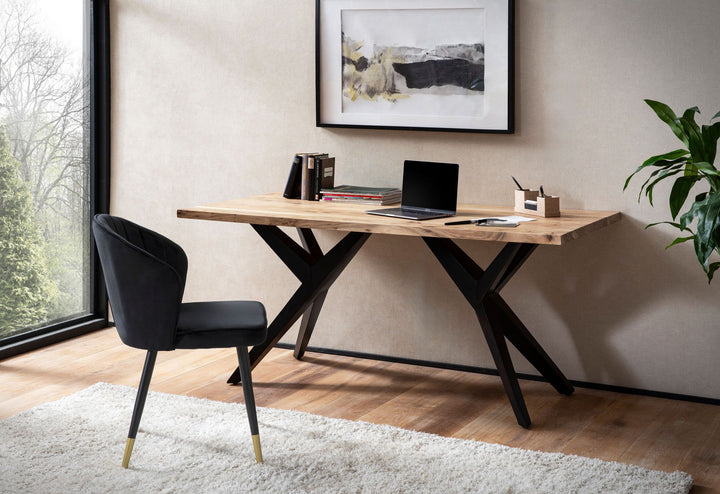 Skrivebord 160x80x76 cm computerbord i massivt akacietræ i loftstil