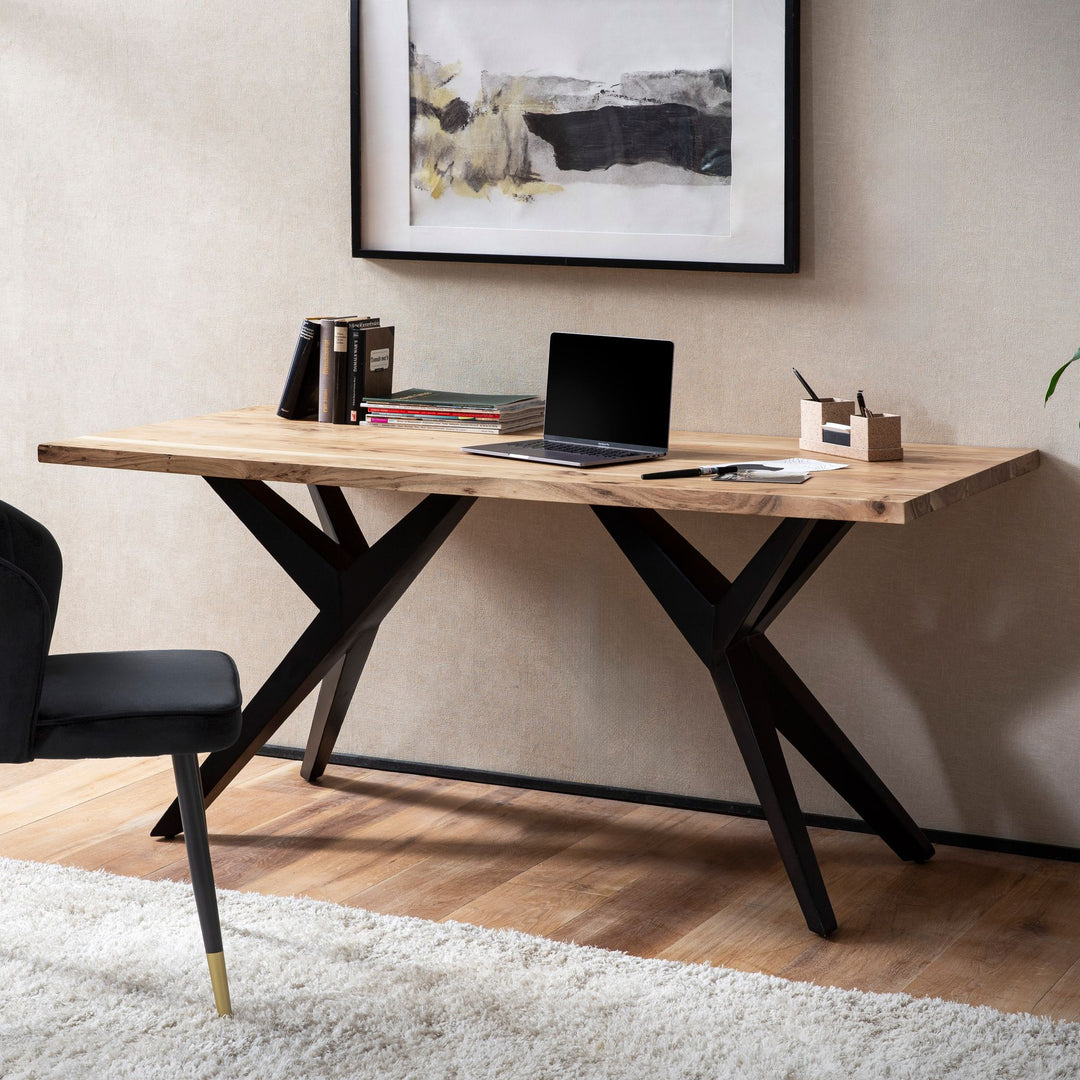 Skrivebord 160x80x76 cm computerbord i massivt akacietræ i loftstil