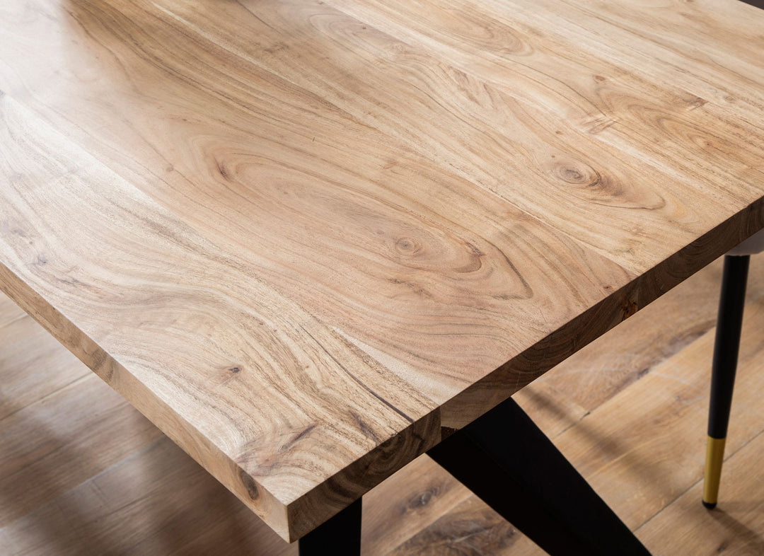 Skrivebord 200x100x76 cm, massivt akacietræ, computerbord, loft-stil, hjemmekontorbord med metalben, stort industrielt træbord, rektangulært laptopbord til hjemmekontor