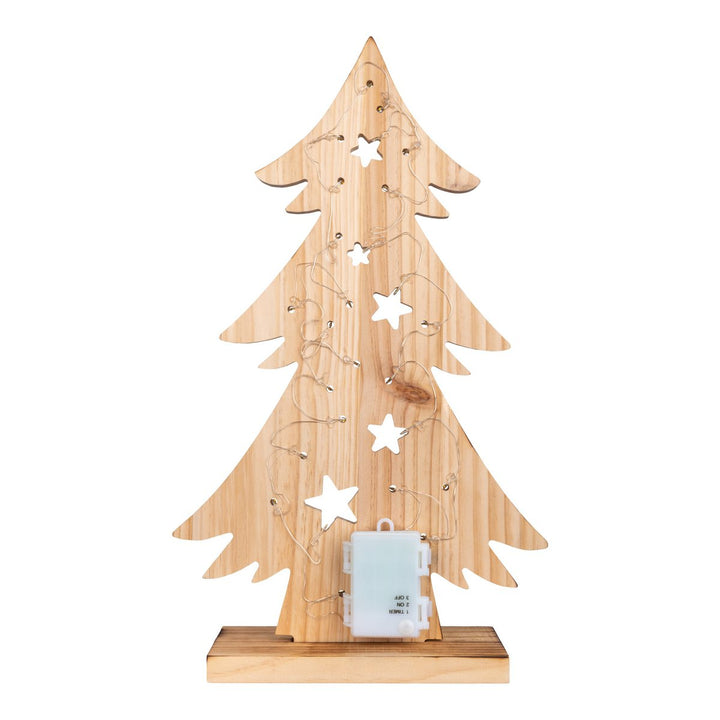 LED Wood Decolum "Fir Tree" lille, lavet af naturligt træ med faste lysdioder, juledekoration til udenfor