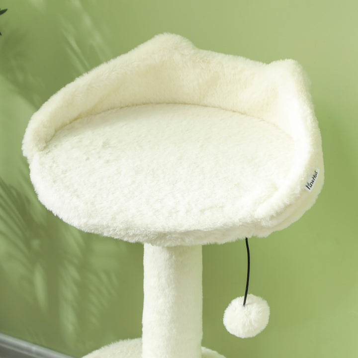 Kradsetræ med kattehule, legebold og platform, rør/sisal, op til 10 kg, 60 x 40 x 79 cm, cremehvid