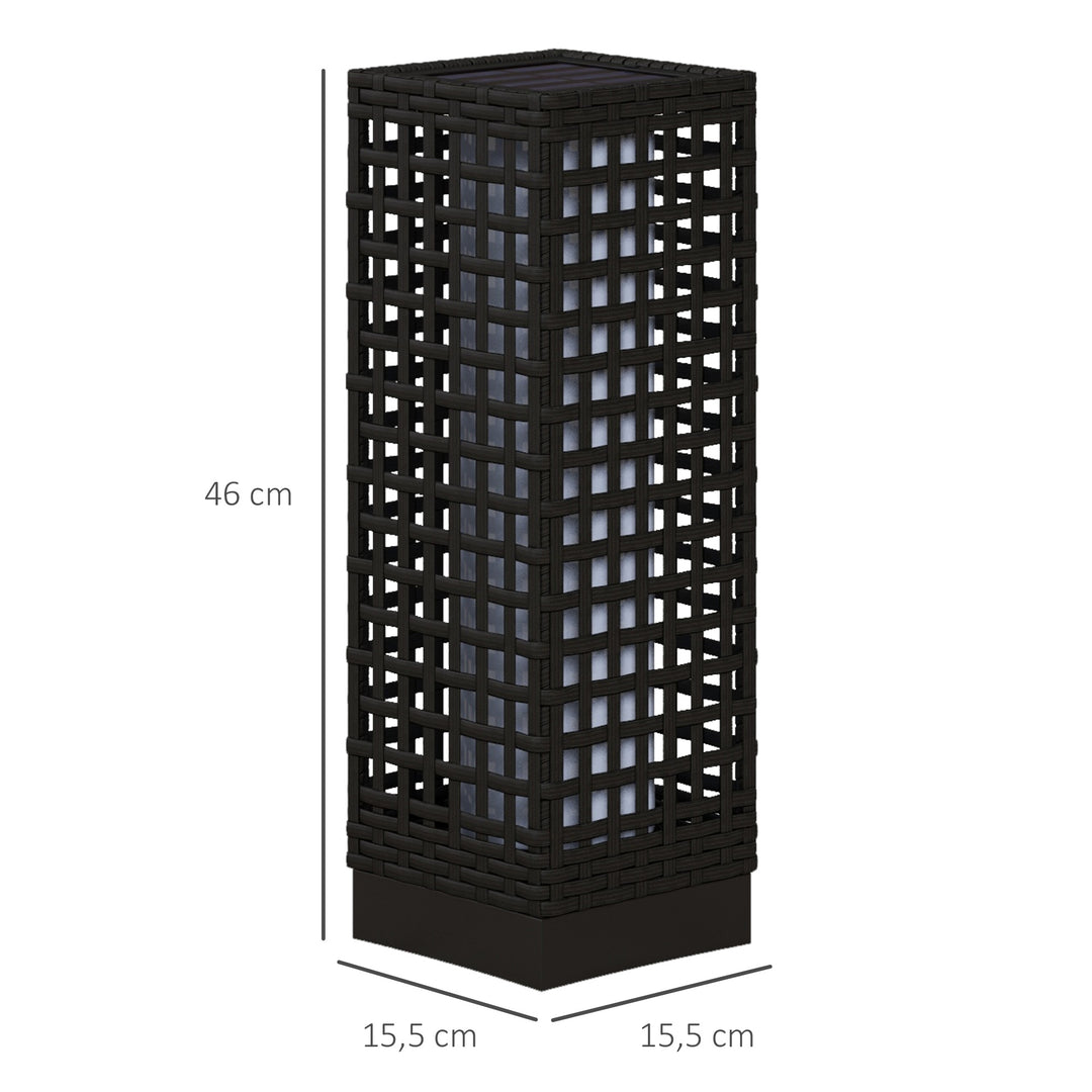 Udendørslampe med solpanel, automatisk tænding, 8 timers driftstid, rottinglook, stål, 15,5 x 15,5 x 46 cm, sort