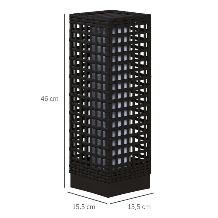 Udendørslampe med solpanel, automatisk tænding, 8 timers driftstid, rottinglook, stål, 15,5 x 15,5 x 46 cm, sort