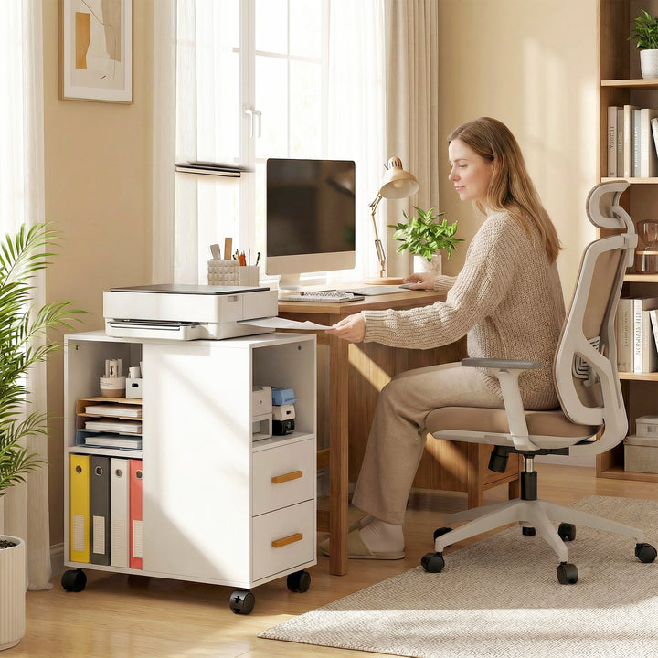 Printerstativ/bord med justerbar hylde, hjul til fax og scanner, 60 x 30 x 65 cm, hvid