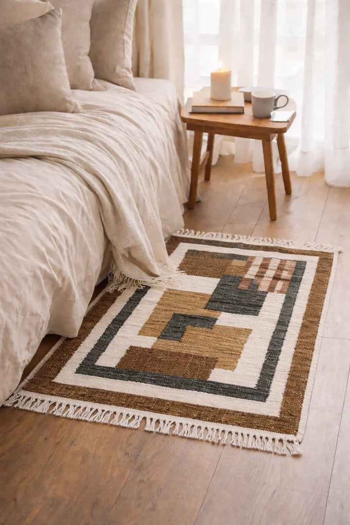 KOLARI Rektangulært bomuldstæppe med brune og beige mønstre 90 x 60 cm