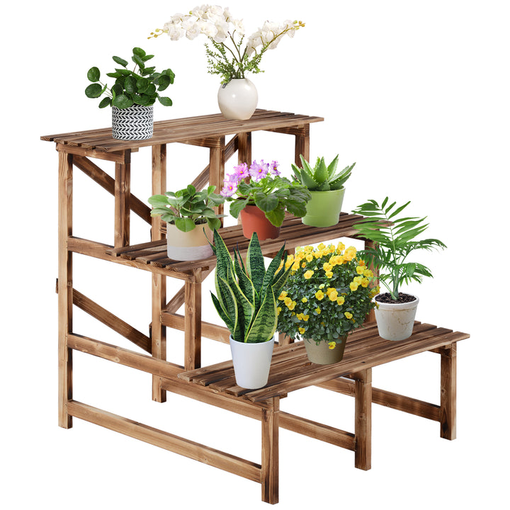 Plantetrappe, blomstertrappe, blomsterhylde, plantehylde, blomsterstativ, 3 niveauer, fyrretræ, 80 x 80 x 78 cm