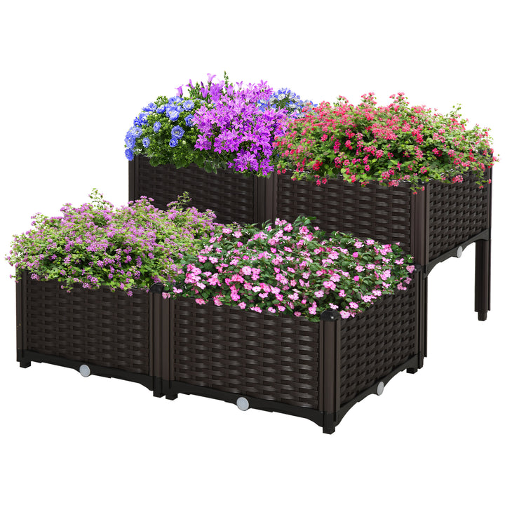 Højbed, plantekasse med drænhuller, blomsterkasse i rottinglook, plastik, brun, 40 x 40 x 44 cm