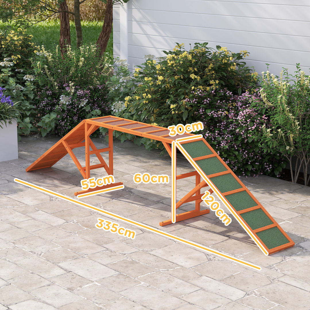 Agility hunderampe, parcours, skridsikker, vejrbestandig, træ, 335 x 55 x 60 cm, orange