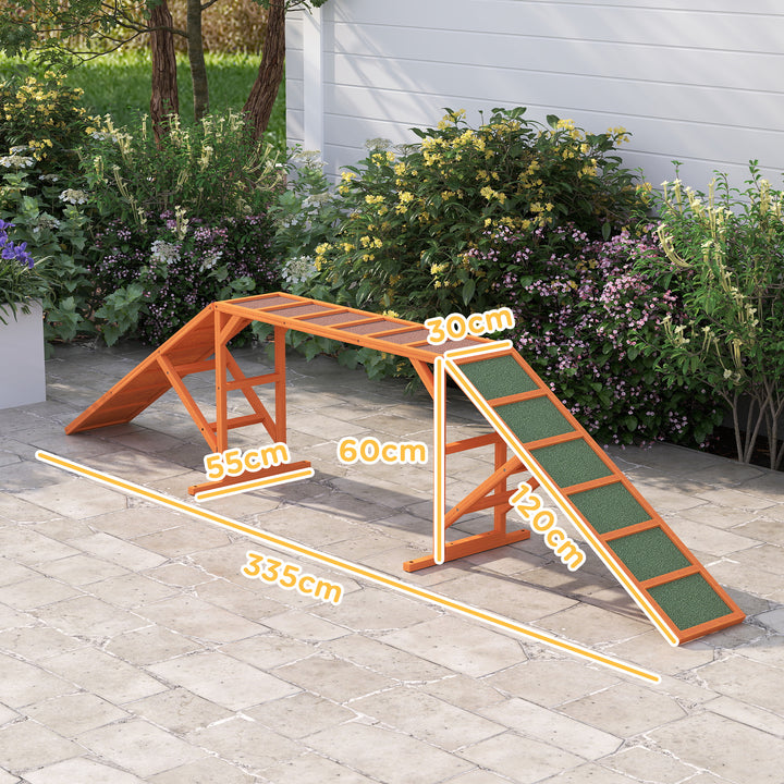 Agility hunderampe, parcours, skridsikker, vejrbestandig, træ, 335 x 55 x 60 cm, orange