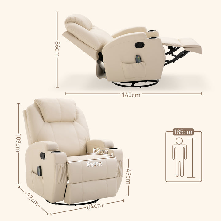 Massagestol elektrisk afslappende stool tv-stol massagefunktion 5 massagetilstande lænefunktion kunstlæder træ metal skum cremehvid 84 x 92 x 109 cm