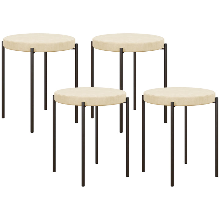 Køkkenskamler sæt med 4, stabelbar, velour look, op til 100 kg, metalstel, 41,5 x 41,5 x 46 cm, cremehvid